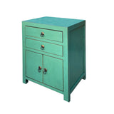 Chinese Distressed Turquoise Green 2 Drawers End Table Nightstand cs7420S
