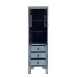 Distressed Gray Narrow Wood Carving Shutter Doors Storage Cabinet cs7490S