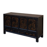 Chinese Distressed Black Golden Graphic TV Console Table Cabinet cs7206S