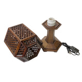 Chinese Hauli Wood Hexagon Shape Shade Carving Table Lamp cs5298S