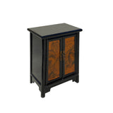 Chinese Distressed Black Yellow Scenery Graphic End Table Nightstand cs7348S