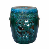 Chinese Green Blue Round Dragon Clay Garden Stool Table cs7062S