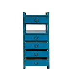 Oriental Bright Benitoite Blue Drawers Open Shelves Chest Cabinet Stand cs7564S