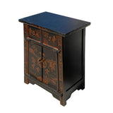 Chinese Rustic Black Copper Graphic End Table Nightstand cs7410S