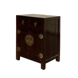 Chinese Brown Small Moon Face Metal Hardware End Table Nightstand cs7171S