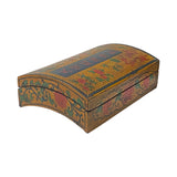Chinese Distressed Yellow Brown Flower Graphic Rectangular Curved Shape Box ws2347S