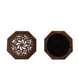 Small Brown Wood Octagonal Carving Storage Accent Box ws2647S