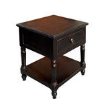 Oriental Distressed Black Brown Lacquer Drawer End Table Nightstand cs7249S