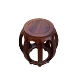 Chinese Medium Brown Natural Wood Grain Pattern Round Barrel Stool ws2701S