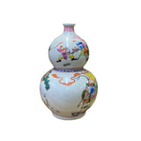 Chinese Oriental White Porcelain Horses Field Graphic Gourd Shape Vase ws2706S