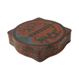 Chinese Distressed Brick Red Double Dragons Graphic Box ws1979S