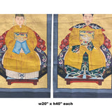 Pair Chinese Canvas Color Ink Royal Lady Gentleman Ancestor Paint Art ws2124S