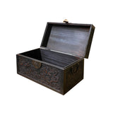 Chinese Brown Dimensional Relief Dragon Motif Rectangular Box Chest ws2847S