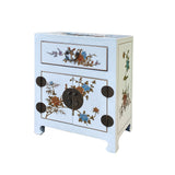 Chinese Off White Vinyl Moon Face Flower Bird End Table Nightstand cs7549S