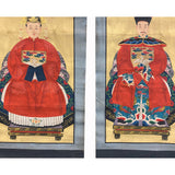 Pair Chinese Canvas Color Ink Royal Lady Gentleman Ancestor Paint Art ws2125S