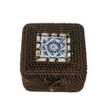 Asian Handmade Rustic Brown Rattan Square Accent Small Box ws2972S