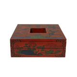 Chinese Distressed Brick Red Dragon Graphic Square Shape Box ws2292S