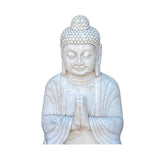 Chinese Oriental Distressed White Marble Stone Carved Sitting Buddha cs7196S