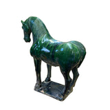 Chinese Distressed Zucchini Green Glazed Ceramic Horse Figure ws2729S