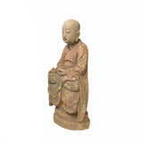 Chinese Rustic Distressed Finish Wood Lohon Monk Statue ws2814S