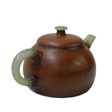 Chinese Zisha Clay Brown Jade Stone Handle Teapot Display Art ws2673S
