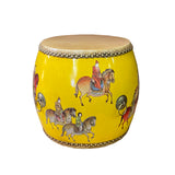 Handmade Small Round Low People Horses Graphic Drum Shape Table cs7415S