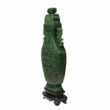 Natural Green Jasper Stone Carved Dragon Accent Flask Display Vase ws1809S