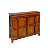 Distressed Rustic Chinese Tibetan Floral Side Table Cabinet cs7429S