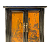 Chinese Distressed Black Yellow Scenery Graphic End Table Nightstand cs7341S