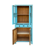 Chinese Pastel Blue Shutter Doors Small Display Bookcase Curio Cabinet cs7557S