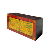 Chinese Tibetan Yellow Buddhism Meditation Graphic Wood Trunk Table cs7306S