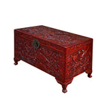 Oriental Chinese Brown Birds Relief Carving Camphor Trunk Table cs7525S