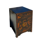 Chinese Distressed Black Copper Scenery Graphic End Table Nightstand cs7418S