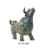Oriental Metal Turquoise Blue Enamel Cloisonné Ox Bull Cow Figures ws1908S