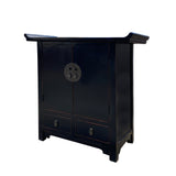 Oriental Chinese Black Wood Moon Face Credenza Storage Cabinet cs7556S