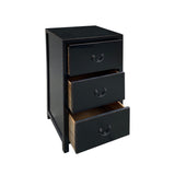 Oriental Contemporary Black Lacquer 3 Drawers End Table Nightstand Cabinet cs7494S