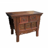 Chinese Vintage 2 Drawers Carving Brown Side Table Cabinet cs6921S