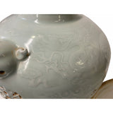 Chinese Off White Light Celadon Porcelain Dragon Foo Dogs Jar Container ws1551S