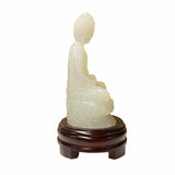 Chinese Off White Stone Sitting Buddha Gautama Amitabha Shakyamuni Statue ws1789S