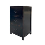 Oriental Contemporary Black Lacquer 3 Drawers End Table Nightstand Cabinet cs7494S