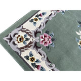Rectangular Corduroy Green Gray Floral Motif Graphic Wool Rug Carpet cs7548S