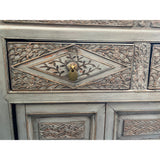 Chinese Distressed Gray Floral Motif Sideboard Console Table Cabinet cs5768S