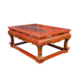 Chinese Distressed Red Cranes Graphic Rectangular Stand Display ws1938S