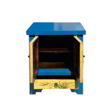 Chinese Rustic Bright Blue Yellow Graphic End Table Nightstand cs7355S
