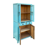 Chinese Pastel Blue Shutter Doors Small Display Bookcase Curio Cabinet cs7557S