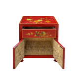 Chinese Brick Red Crack Vinyl Moon Face End Table Nightstand cs7501S
