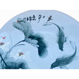 Chinese White Porcelain Green Lotus Fish Theme Round Table cs7297S