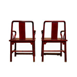 Pair Chinese Vintage Motif Carving Accent Brown Stain Armchairs cs7569S