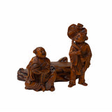 Chinese Oriental Wood Artistic Golden Kids Carving Display Figure Art ws1843S