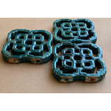 Lot of 3 Chinese Infinite Knot Turquoise Green Mix Glaze Clay Tile cs7264S